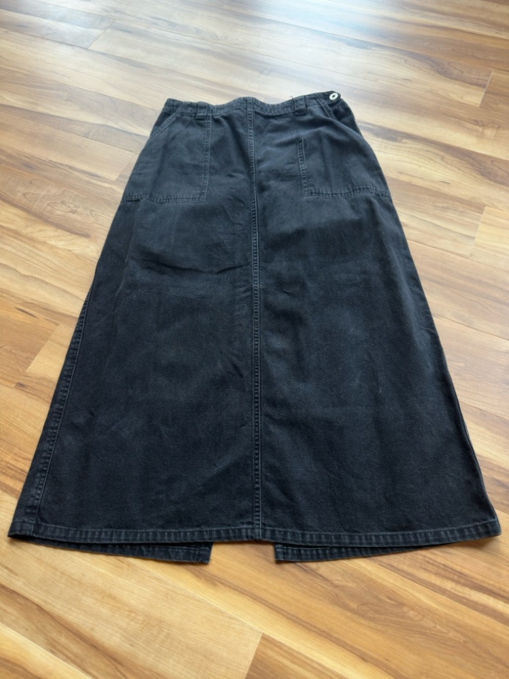 Liz Claiborne Black Maxi A-Line Utility Cotton Skirt Y2K 90s